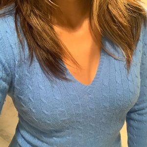 J Crew, V-neck cashmere Cable-knit sweater, blue, MEDIUM ❌SOLD❌